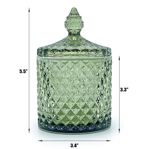 YILUSHENGHUA Colorful Glass Jar With Lid,Candy Cookie Jars,Jewelry Box,Christmas Decorative Jar(Olive Green) thumbnail 3