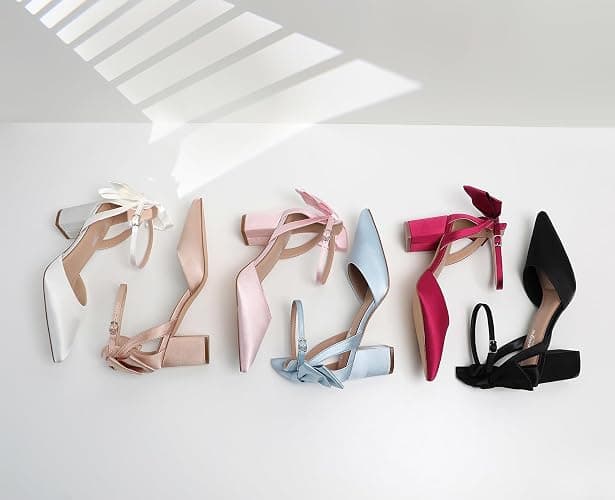 RIBONGZ Wedding Bridal Shoes for Women Chunky Block Heel Pumps Closed Pointed Toe Heels with Elegant Bow Knot Comfort Evening Party Prom Office Shoes thumbnail 9