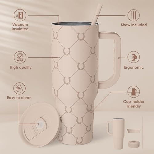 Horse Tumbler with Handle, Insulated Cup Stainless Steel Travel Mug Cup, Gifts for Women Girl, Equestrian Gift for Birthday Christmas, 40oz thumbnail 3
