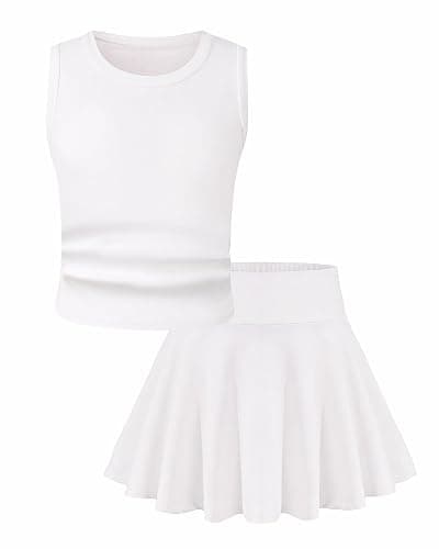 SODLON Girls Tennis Skirts Sets Kids Sleeveless Ruched Athletic Tank Tops Flowy Pleated Skirt Pockets Skorts Shorts Outfits - Image 1
