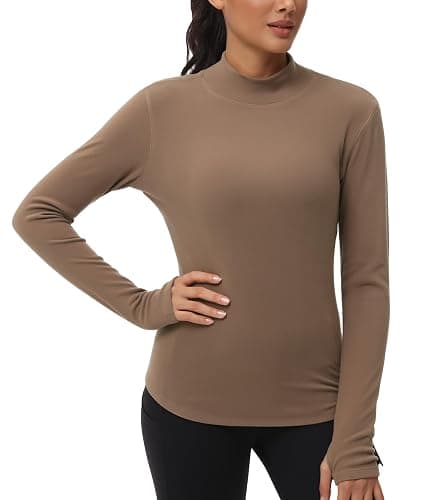 THE GYM PEOPLE Fleece Mock Turtleneck Pullover Base Layer Shirts Long Sleeve Workout Tops with Thumb Hole thumbnail 8