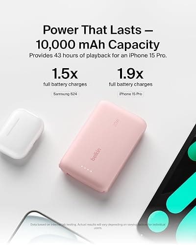 Belkin BoostCharge 10000mAh, portable power bank with integrated cable PD 20W, fast charge USB-C power delivery, fast charging for iPhone 16 series, iPad Pro, Galaxy S24 and more thumbnail 4
