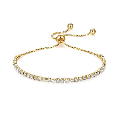 MINDDHA 14K Gold Plated Cubic Zirconia Tennis Bracelet – Elegant Tennis Bracelet for Women, Thin, Dainty, Stackable, Available in 2mm 3mm Width, Silver and Gold Color, Adjustable Slider 6-9 Inch - Image 1