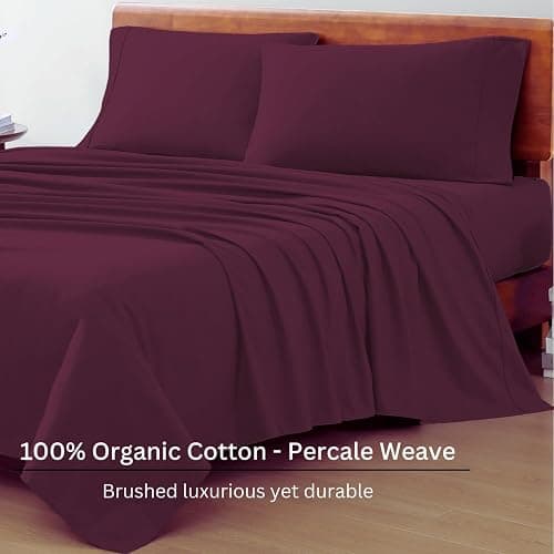 LANE LINEN 100% Organic Cotton Eco Friendly Full Size Bed Sheets, Mercerized Fully Elasticized Cotton Sheets Full, Percale Weave Soft & Comfy Comes in Variety of Colors- Windsor Wine thumbnail 4