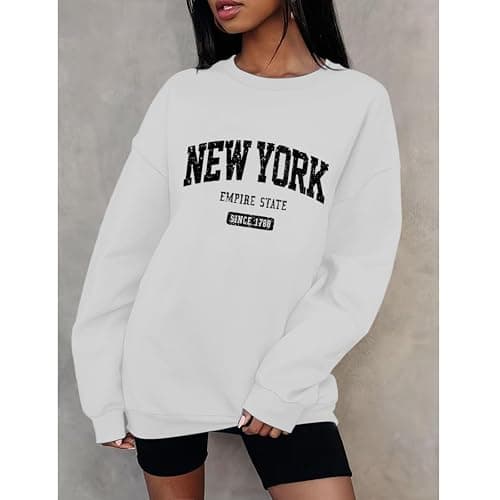 Sulayesh Oversized New York Sweatshirt for Women Aesthetic Preppy Hoodies Vintage Letter Print Graphic Crewneck Pullover Tops thumbnail 4