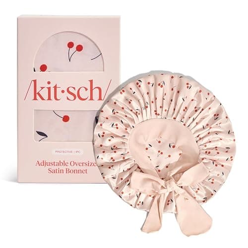 Kitsch XL Satin Bonnet for Sleeping - Softer Than Silk Bonnet For Sleeping Women - Secure Fit, Adjustable, Night Cap For Curly & Textured Hair - Prevents Breakage, Tangles & Thinning - Cherry Print thumbnail 7