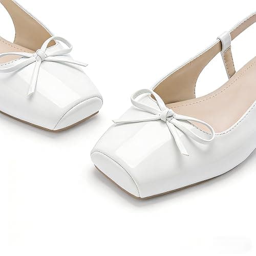 ⭐️Lhamo Latso Women's Ballet Flats Slingbacks Square Toe Bow Knit Dressy Flat Shoes with Ankle Buckles Satin thumbnail 3