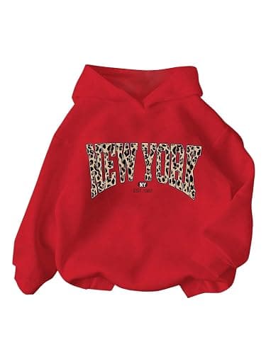 RoseSeek Women's Graphic Cheetah Letter Print Hoodie Preppy Long Sleeve Oversized Sweatshirts Hooded Pullover Tops - Image 1