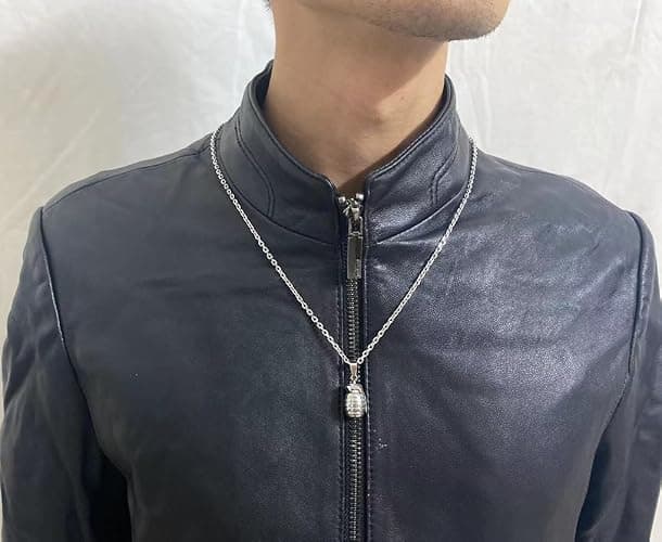 AZYOUNG 316L Stainless Steel Silver Black Gold Grenade Pendant O Chain Necklace,21.6+1.1'' thumbnail 3
