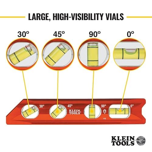 Klein Tools 935RB Torpedo Level, 8-Inch Billet Magnetic Level, 0/30/45/90 Degree Vials, V-Groove, Tapered Nose, High-Visibility Vial and Body thumbnail 4