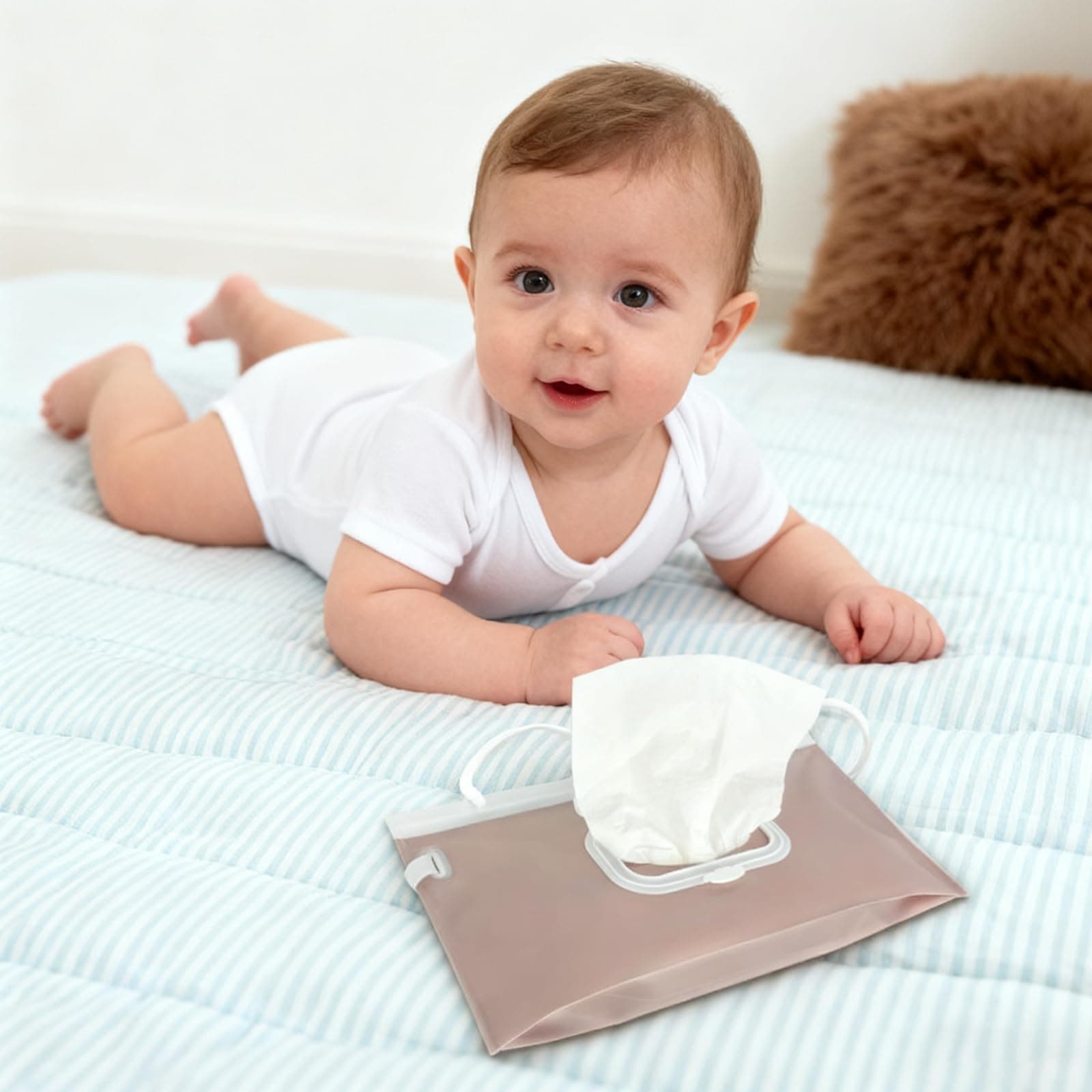 Wet Wipes Dispenser for Baby, Beige & Pink Baby Wipe Dispenser, Portable Nappy Wipe Holders & Wipes Container, Baby Travel Essentials for Travel Wipes, Leakproof for Home, Diaper Bag & On-the-Go (2, Large) thumbnail 3
