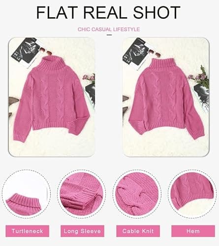 Dokotoo Womens 2025 Winter Fall Solid Turtleneck High Neck Balloon Long Sleeve Sweaters Pullover Outerwear thumbnail 5