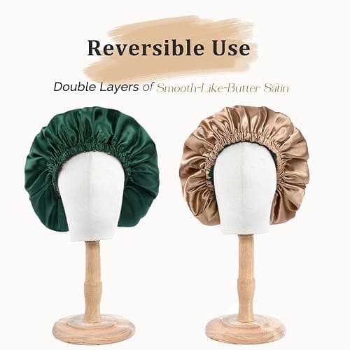 YANIBEST Adjustable Silk Bonnet Double Layer Satin Bonnet Hair Bonnet for Sleeping Bonnets for Women Hats Curly Natural Hair, Green thumbnail 4