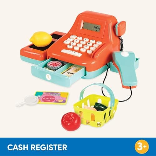 Battat - Interactive Kids Cash Register with Scanner & Sounds - 26-Piece Pretend Play Shopping Set with Light-Up Scanner, Play Money & Card - Educational Toy for Learning & Fun - Ages 3+ thumbnail 7