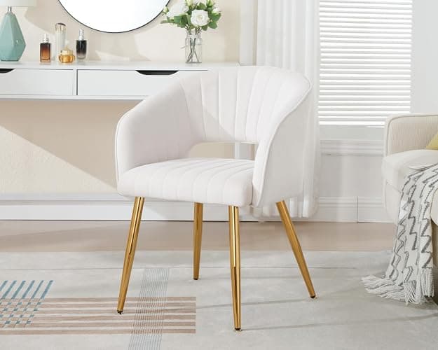KCC Velvet Desk Chair Upholstered Tufted Chairs Dining Chairs 1 PC & Cream | Modern Accent Armchair Tufted Vanity Chairs with Gold Metal Legs Dining Chair for Dining Room Living Room Restaurant thumbnail 2
