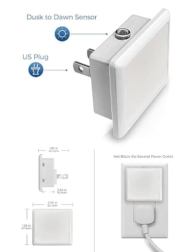 L LOHAS LED Night Lights Plug into Wall 2-Pack, 0.3W Plug in Night Light, Dusk to Dawn, 5000K Daylight White Bright Nightlight Auto-On/Off for Adults Kids Room Bedroom Bathroom Hallway Kitchen Non-Dim thumbnail 7