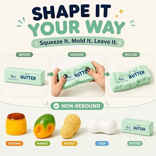 5 Pack Crunchy Squishy Asmr Squishies Feel, Crunchy Squeeze Stress Ball | Butter Peanut Pudding Mango Soap Crunchy Squishy Realistic Non Rebound Moldable Party Favor Gifts for Adults thumbnail 5