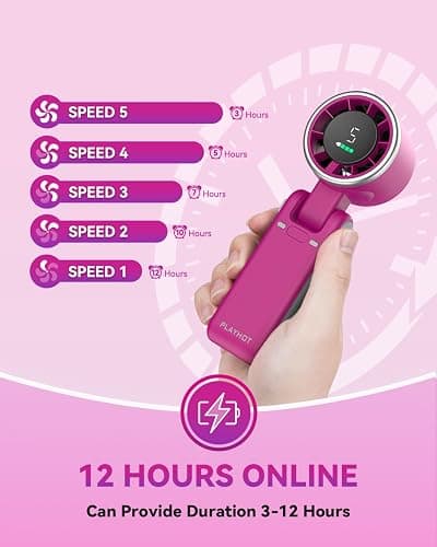 PlayHot Portable Handheld Turbo Fan, 5-Speed Personal Fan, USB-C Rechargeable Fan Up to 12 Hours, 3 IN 1 Hand Fan with Air Turbo Tech Cooling, Travel Fan for Cruise, Beach, Gifts for Women (Magenta) thumbnail 4