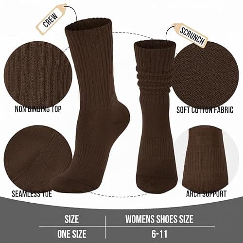 COZYOFFI Womens Scrunch Crew Socks: Retro Solid Slouch Mid Calf Socks - Cotton Casual Athletic Socks thumbnail 3