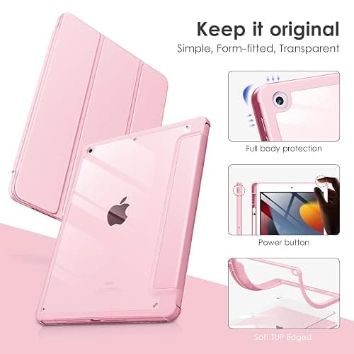 VIKESI Case for iPad 9th / 8th / 7th Generation 10.2 inch (2021/2020/2019 Released), Clear Back, TPU Shockproof Frame Cover[Built-in Pencil Holder,Support Auto Sleep/Wake] for ipad 10.2 - Pink thumbnail 3