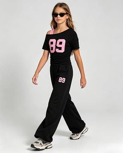Kxuryueo Teen Girls Clothes Off the Shoulder Top and Wide Leg Pants Matching Outfit Set with Pockets Size 7-16 thumbnail 3
