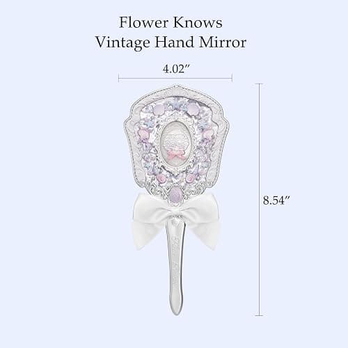 Flower Knows Shell's Jewel Hand Mirror,Vintage Portable Handheld Mirror,Fancy & Pretty Princess Mirror with Long Handle,Gift for Girls(Pearly White) thumbnail 3