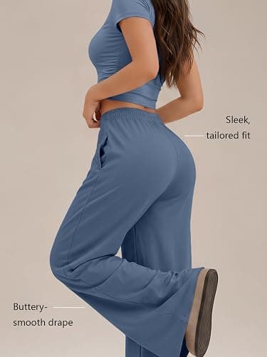 Trendy Queen Women's 2 Piece Matching Summer Lounge Set with Pockets | Vacation Airport Travel Outfits, Workout Gym Clothing Comfy Athleisure Clothes, Side-ruched Top, Drawstring Wide Leg Pants thumbnail 4