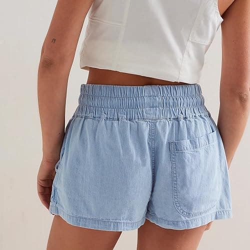 utcoco Womens 2025 Summer Denim Skirts Shorts Y2K Drawstring Elastic Low Wasit Jean Shorts with Pockets - Medium - Light Blue thumbnail 4