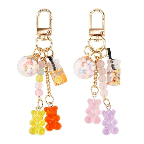 2pcs Gummy Bear Keychain, Candy Color Macarons Bear Key Ring Resin Cute Key Ring Accessories Kawaii Keychain Pendant Bag Charm for Women Girls Christmas Car Decor - Image 1
