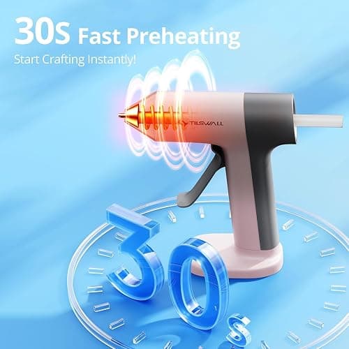 Tilswall Cordless Hot Glue Gun, 30s Fast Preheating with 2Ah Built-in Battery, Hot Melt Glue Gun with 20pcs Premius Glue Sticks, Smart Power-Off, USB-C Inputs Suitable for DIY Craft, Home Repaire Pink thumbnail 5
