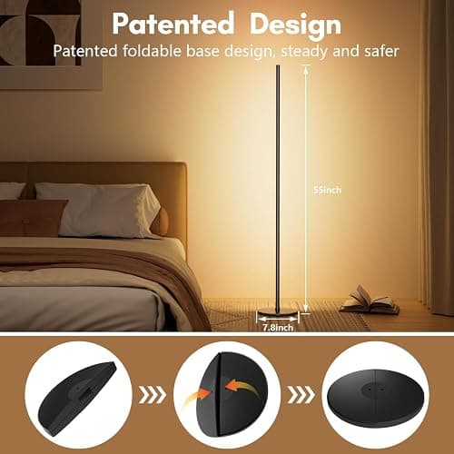 luckystyle Smart RGB+IC Corner Floor Lamp,Bright LED Tall Modern Floor Lamp with APP and Remote,Ambient Lighting Color Changing Standing Lamps with Music Mode and Timing for Living Room,Bedroom,Party thumbnail 6