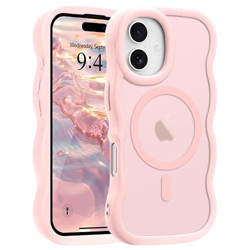 Pepmune for iPhone 16 Case, Curly Wavy Frame Hard Translucent Matte Clear Back Cover for Women Men Compatible with Magsafe TPU Bumper Shockproof Drop Protection Phone Case for iPhone 16, Pink - Image 1