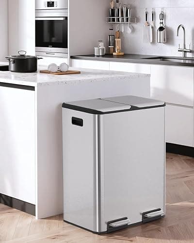 Arlopu 16Gal Dual Trash Can w/2 Built-in Box for Odor Control, Hands-Free Kitchen Garbage Bin, Recycle Waste Dustbin, Soft-Close Lid, 2 Buckets,Foot Pedal, Side Handle, Airtight,for Home Office thumbnail 8