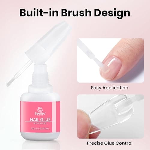 Beetles Press On Nail Glue Quick-Drying 10ml Super Strong Nail Glue, Brush on Glue for Acrylic & Fake Nails, No Uv Light Needed, Long Lasting Summer Nails, DIY Home Manicure thumbnail 6