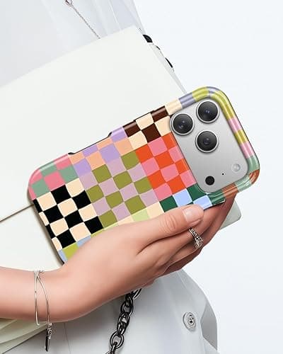 TAMUEL Colorful Checkered Phone Case for iPhone 17 Pro Max, Compatible with Magsafe, Trendy Cute Gingham Aesthetic Fun Magnetic Slim Shockproof Protective Women Girl Cover Case thumbnail 8