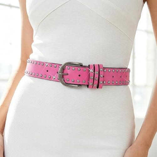 BODIY Rivet Leather Belt Black Vintage Waist Belts Y2K Wide Belts Western Studded Belt for Women thumbnail 6