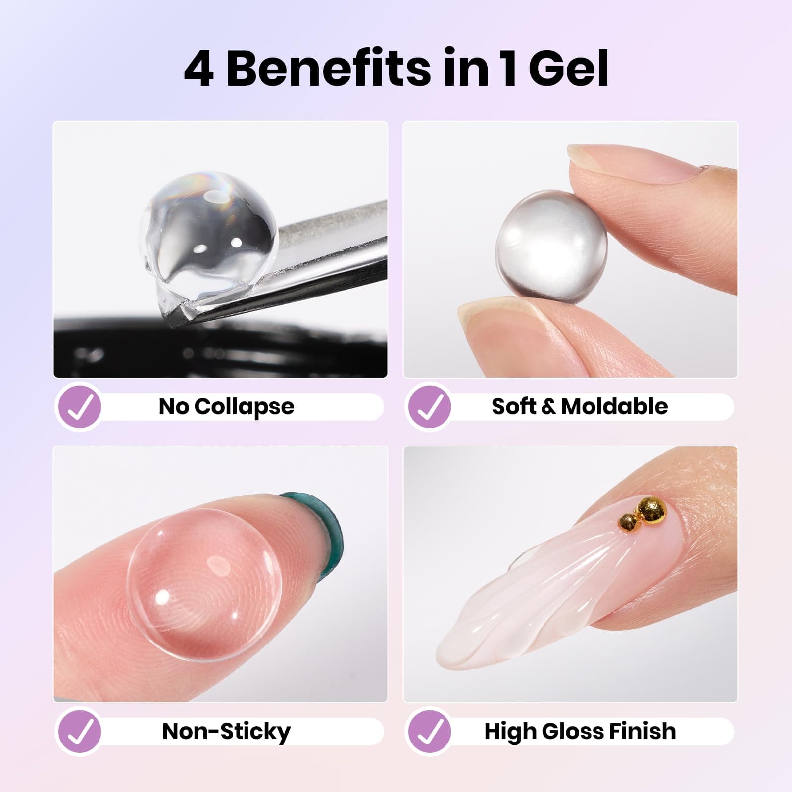 Beetles Solid Builder Gel for Nails, 20g *4 Colors Clear Pink White 3D Sculpting Gel Non-Sticky Hand Carving Nail Glue for 3D Nail Art with 3D Mold Chrome Nail Powder Tools Salon DIY at Home thumbnail 2