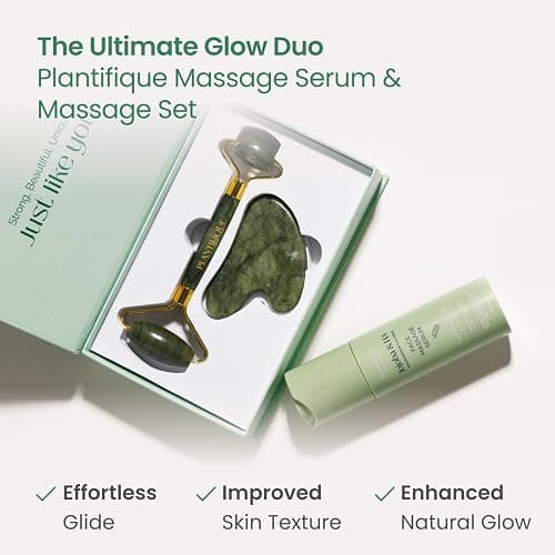 PLANTIFIQUE Jade Roller & Gua Sha Set – Real Jade Facial Tools for Skin Care Routine – Certified Face Massager for Radiant Skin thumbnail 3