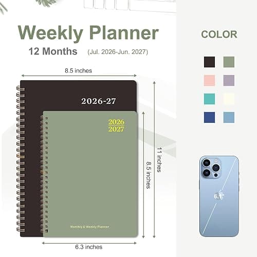 Planner 2026-2027, Weekly and Monthly Calendar Planner, JUL 2026 - JUN 2027 | A5(6.3'' x 8.5''), Hardcover, Agenda Book, Sprial Bound, Inner Pocket, Office and School Use thumbnail 2