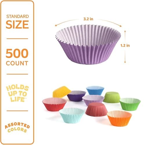 GUSTO [500 Count] Standard Colorful Cupcake Liners, Muffin Liners for Baking, Food Grade & Grease-Proof, Durable Baking Cups for Muffins, Cupcakes, and More - Assorted Colors - Formerly Comfy Package thumbnail 2