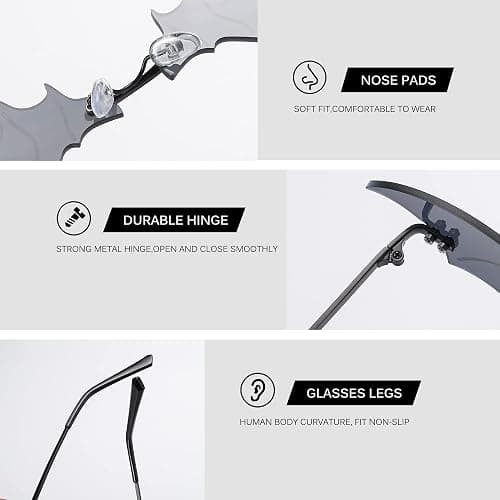 UTTPLL Rimless Fashion Sunglasses Women Men Party Goth Bat Novelty Frameless Glasses Trendy Flame Eyewear UV400 Protection thumbnail 5