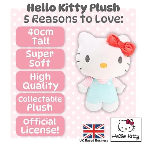 Simply Toys Official Hello Kitty Plush Doll 40cm | Soft Sanrio Licensed Stuffed Toy in Mint Overalls | Collectible Hello Kitty Plushie for Girls, Teens, Kids, Adults & Fans Idea & Room Decor thumbnail 2