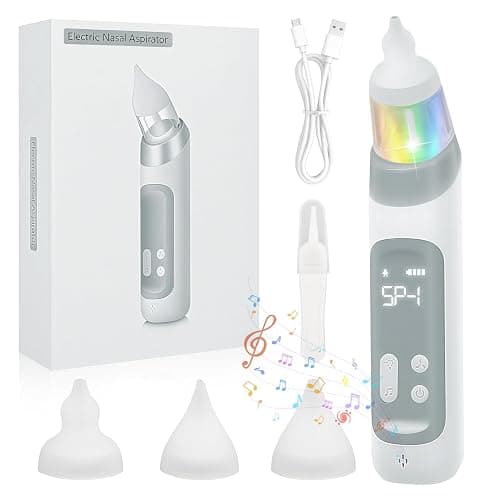 Aspiratore nasale neonato - Aspiratore nasale per neonati e bambini con 5 livelli di aspirazione regolabili e 3 punte in silicone, funzione musicale e luci a LED - Image 1