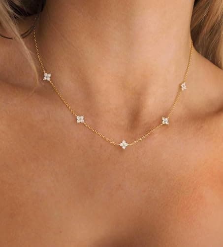 CUEZIY Dainty Necklaces for Women Cute Station Choker Necklace Cubic Zirconia Simulated Diamond Necklace Simple Layering CZ Necklace Trendy Jewelry Gifts thumbnail 3