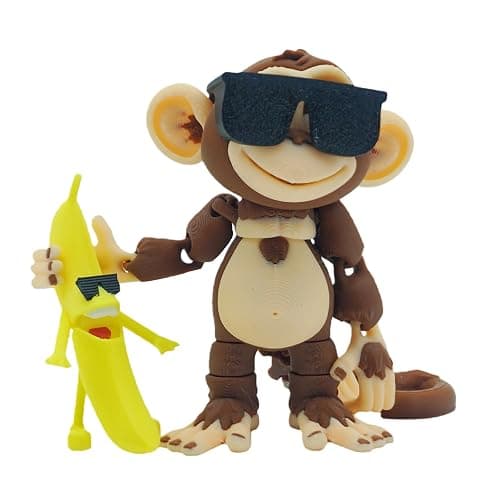 Xonery 3D Printed Monkey Kids Toy Articulated Animal Figurine Executive Desk Toys, Festive Holiday Desk Decor,Mini Play Ornament,Easter Basket Stuffers Gifts(Banana Brown) - Image 1