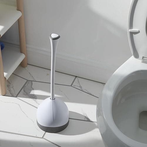Clorox Toilet Plunger with Hideaway Holder Caddy Heavy-Duty Compact Design with Non-Skid Rubber Base for Bathroom Convenient Storage Toilet Unclogger, 6.5x19.5-Inch, White thumbnail 2