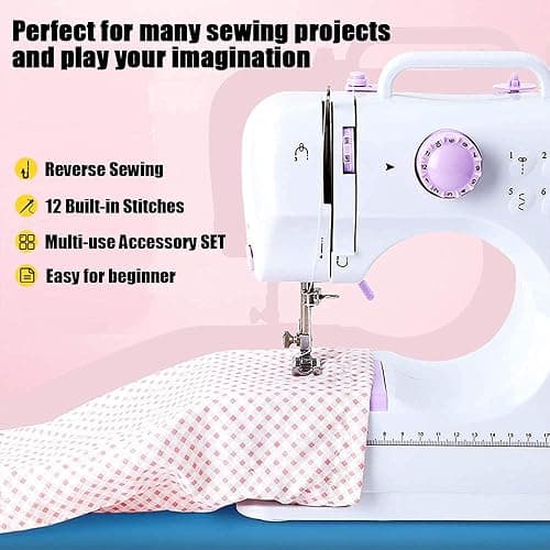 Rxmeili Portable 12-Stitch Sewing Machine, 42-Pc Sewing Kit for Beginners | Pink Mini Sewing Machine, 12 Stitches, 2 Speeds, Foot Pedal, Battery or Plug-In Power, Sewing Light and Storage Drawer thumbnail 7