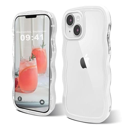 ORDA for iPhone 13 Case, for iPhone 14 Case Cute Wave Frame Curly Shape Shockproof Hard PC Phone Cover for Women and Girls Compatible with for 6.1 inchs White - Image 1