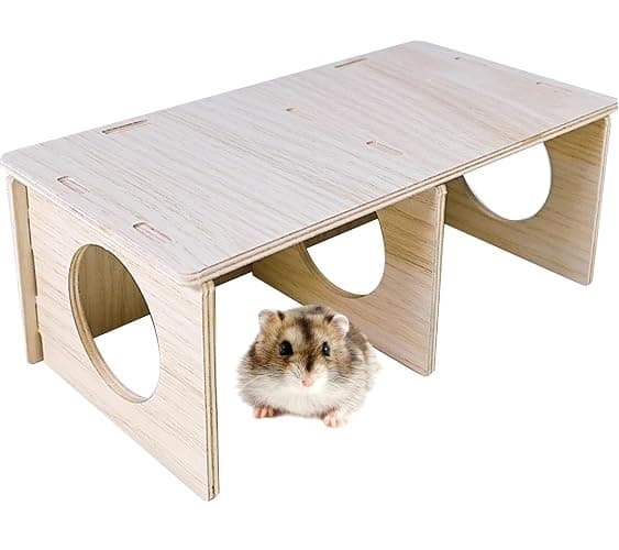 Hamiledyi Wooden Hamsters 2-Chamber Hideout-Tunnel Multi Chamber Exploring Toy Hamster Hiding Maze Tunnel Toy Platform Stuff Cage Accessories for Gerbil Rat Mice - Image 1