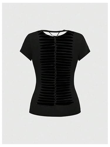 Milumia Women's Y2K Gothic Cross Rivet Tee Tops Vintage Cut Out Back Going Out T Shirt Streetwear thumbnail 2